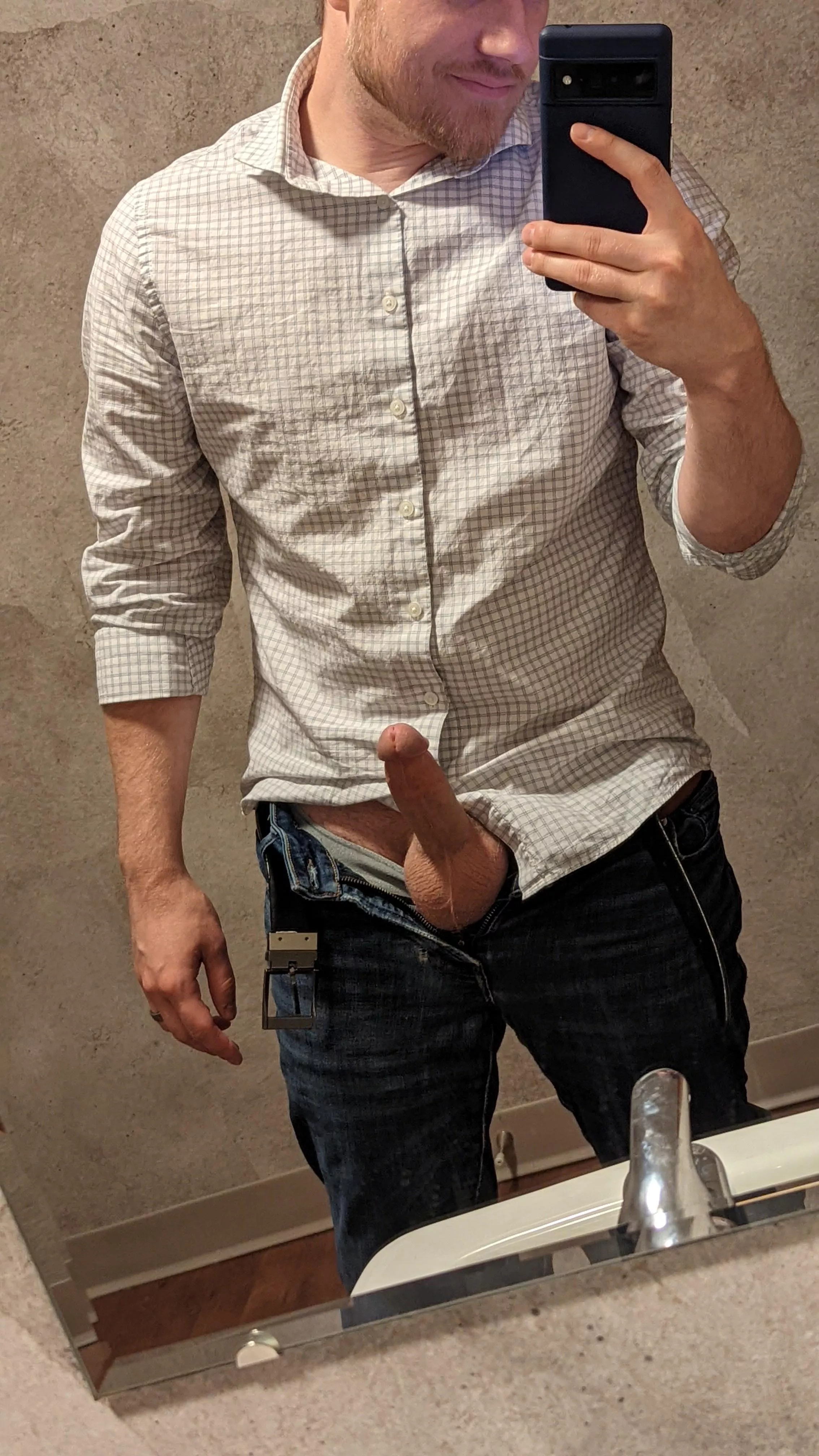 I'd write a title about how I'm 'dressed to impress,' but the wrinkled shirt and jeans may take me down a notch haha
