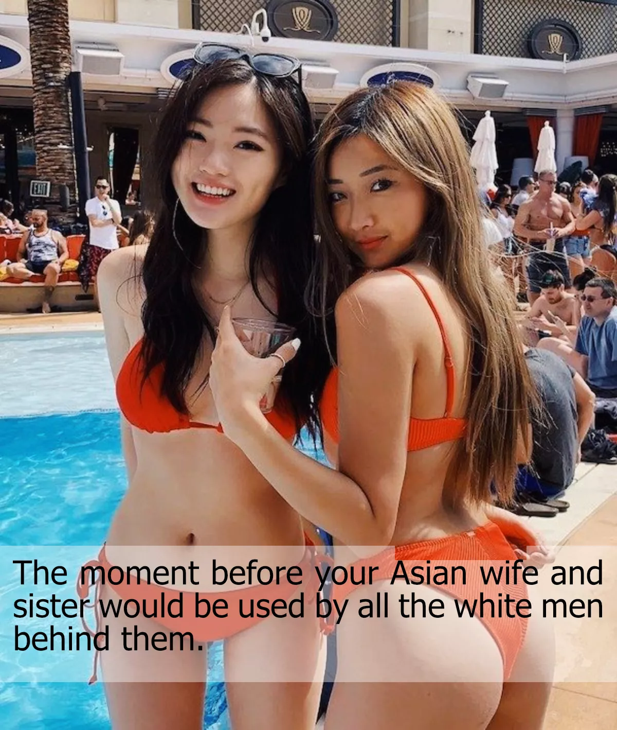 Your Asian wife and sister at the pool party