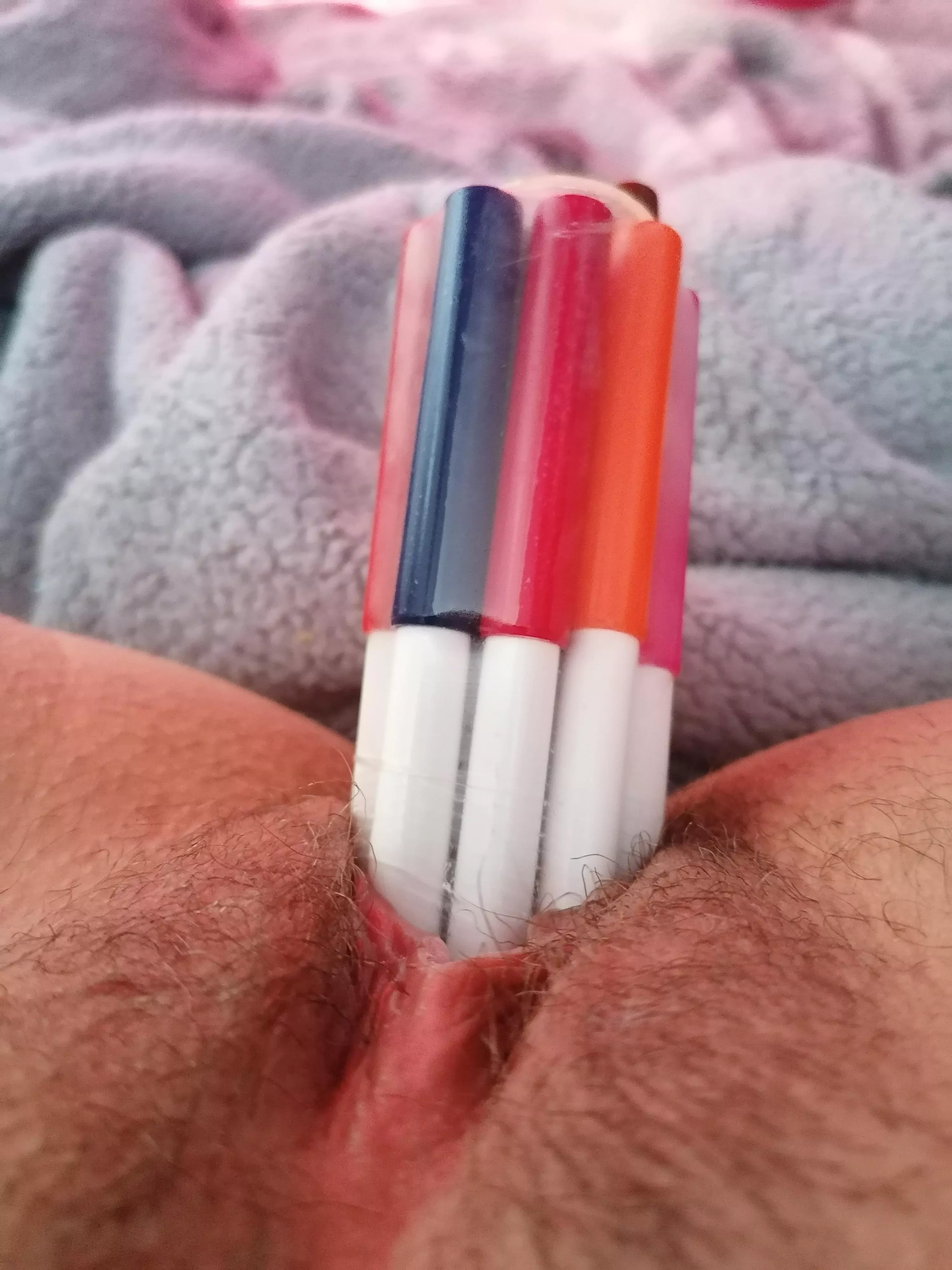 14 markers inside a condom felt so good, I know I can fit at least 20 if I put them in 1 by 1 though