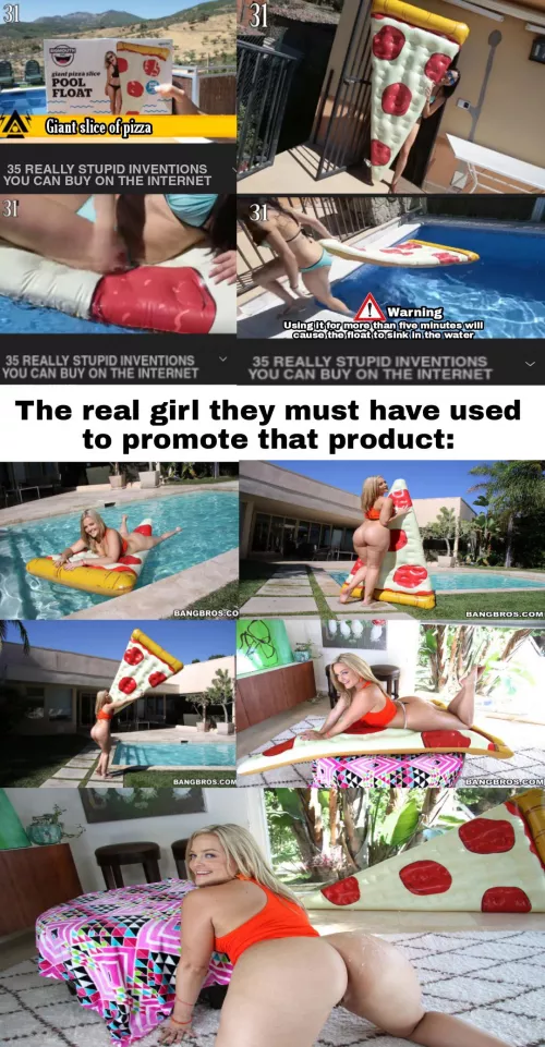 Yesterday when I was browsing the internet I found a video where they were promoting silly things on the internet and seeing that pizza float made me remember the legendary scene and the funny thing is that they were looking for a girl to promote the pro