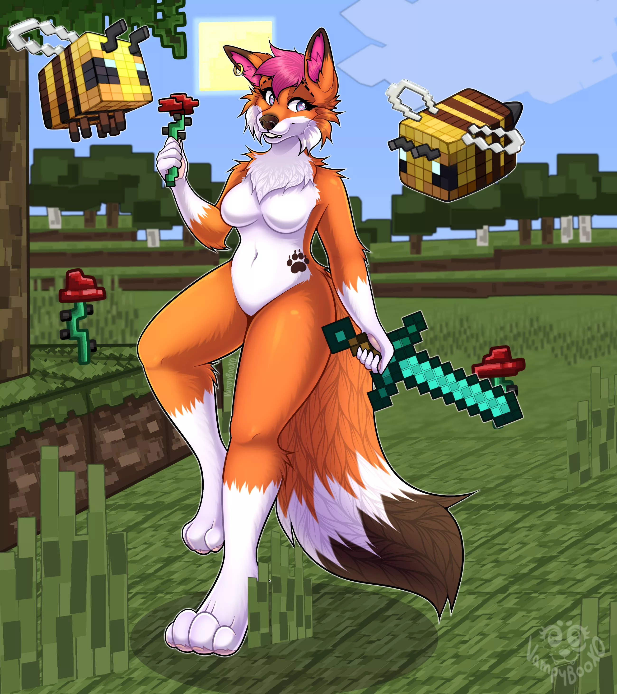 [Comm] An Artistic Liberty comm!! I underestimated how hard it was to draw minecraft stuff so kinda went with my own messy style for it