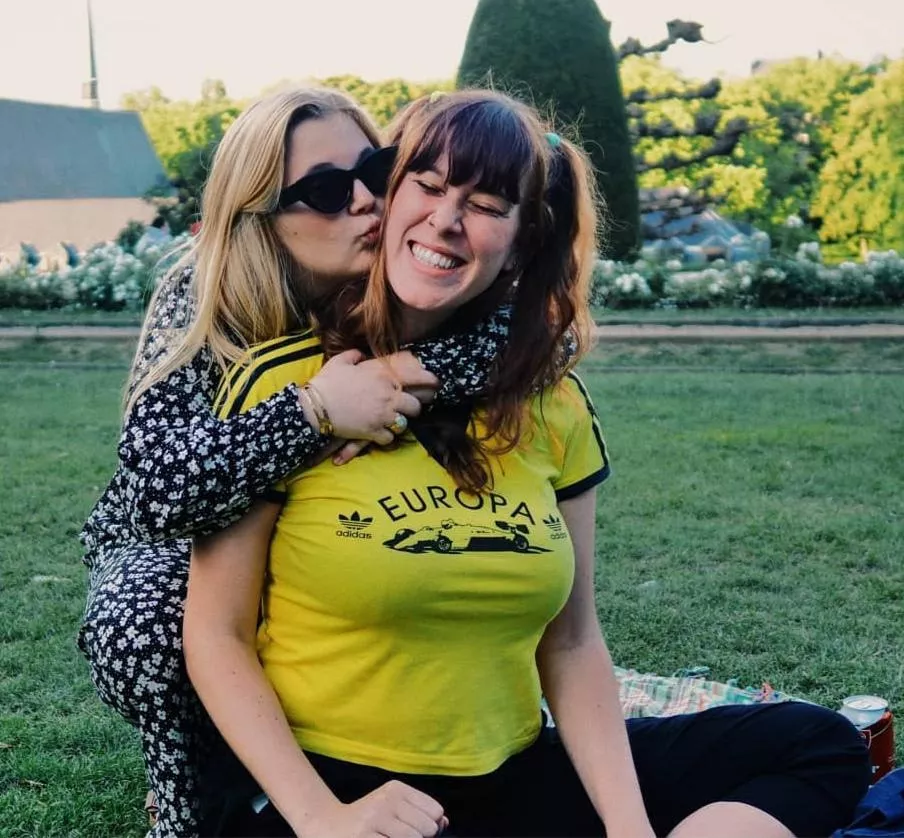 Stretching her shirt