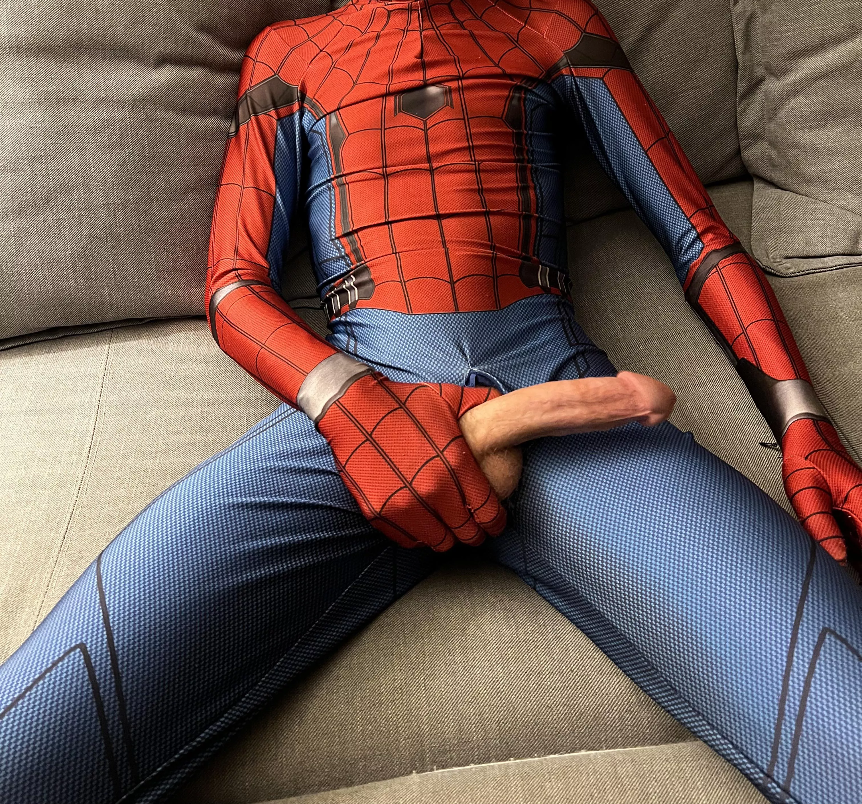 Spider man about to bust a web out of his cock ;)