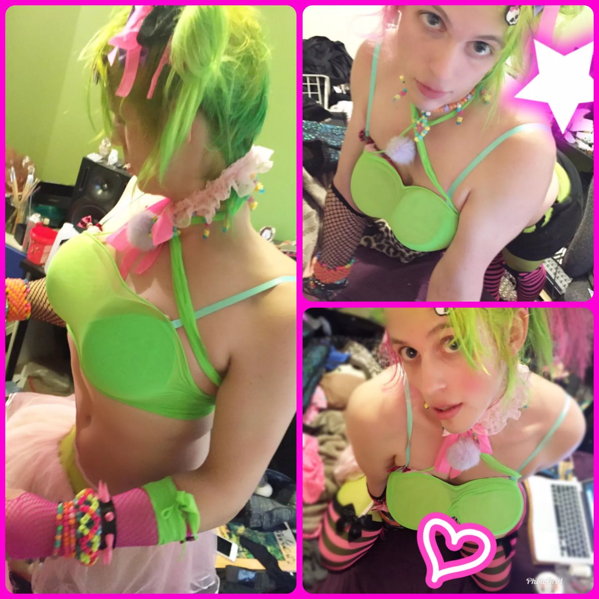 this was my fave outfit to rave in a few years back, I called it my ‘sour watermelon kandi’ look 💚💕