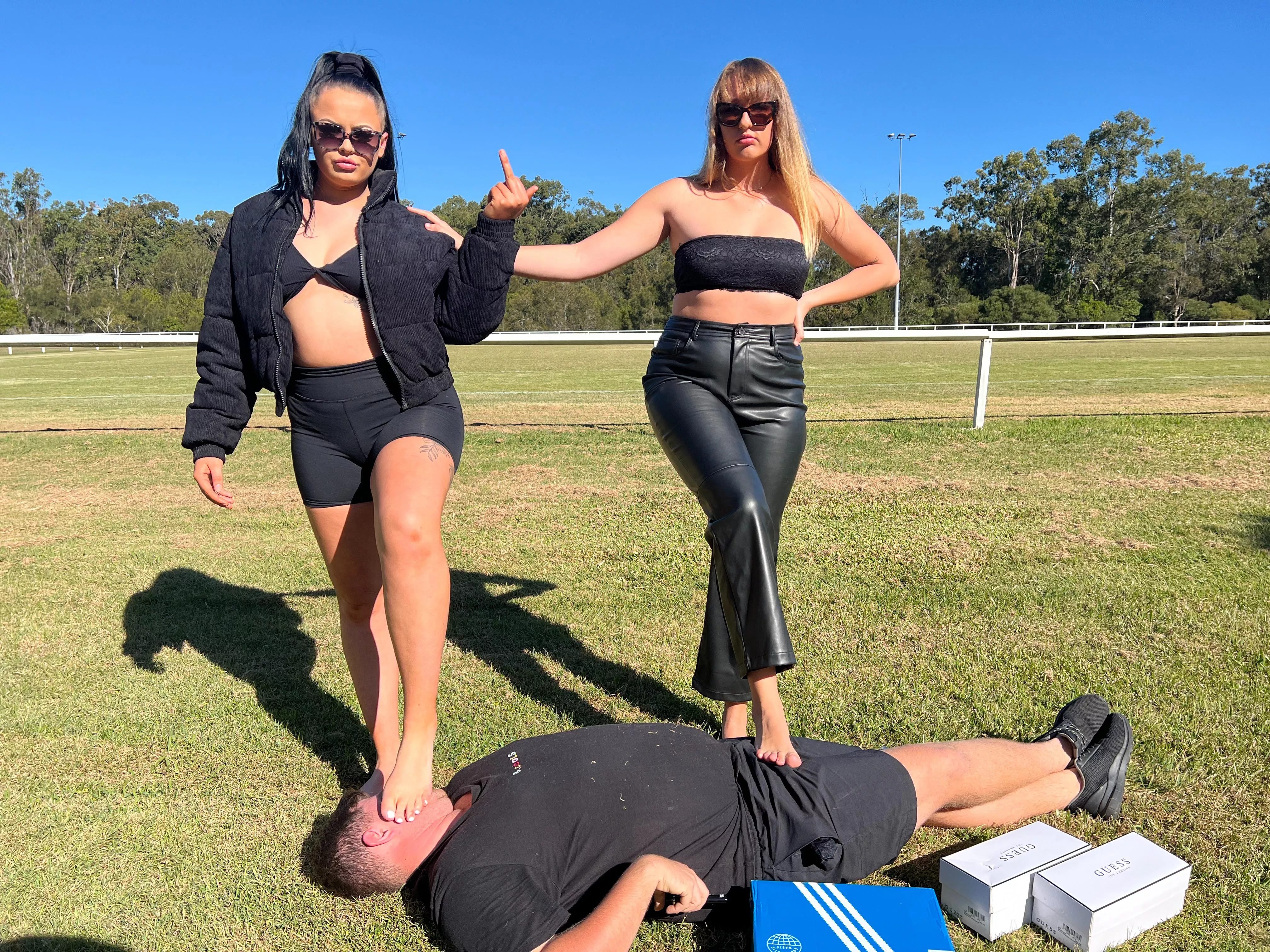 Ball busting is more fun with your best friend and in public. Twitter @QueenRaven06 see the video there of hard ball kicking! 😂😂😂