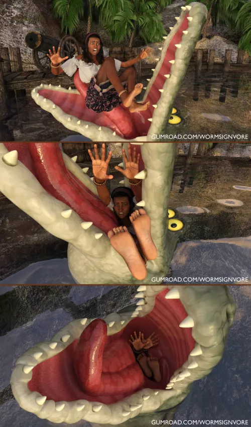 {Image} Tick Tock Eats Esmeralda (?/Crocodile)(F/Human)(Soft)(Oral)(unwilling)(nsfw)(OC: WormsignVore Animations)
