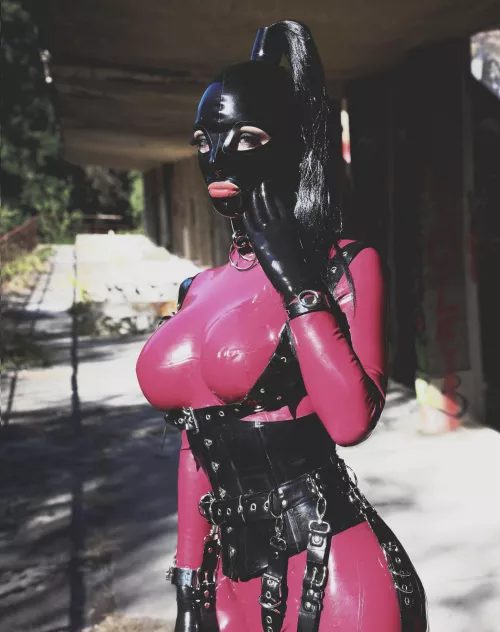 Plum catsuit BUT black hood 😊