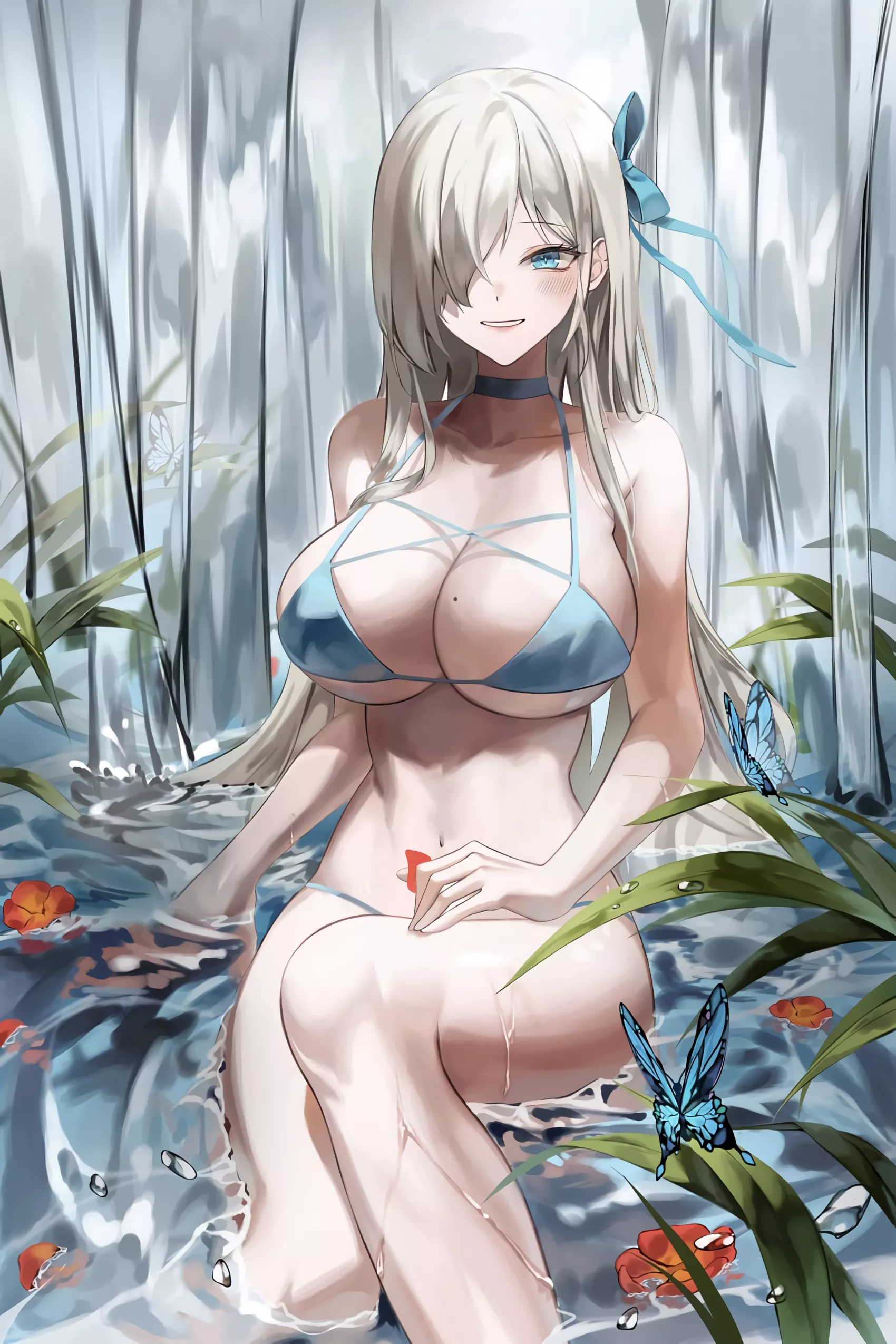 Waterfall and butterflies (Man_Do06) [Blue Archive]