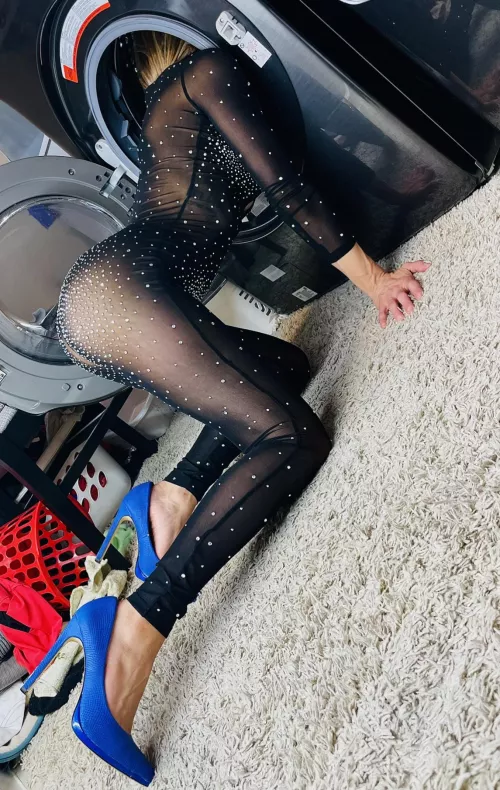 Wearing lingerie while washing lingerie.