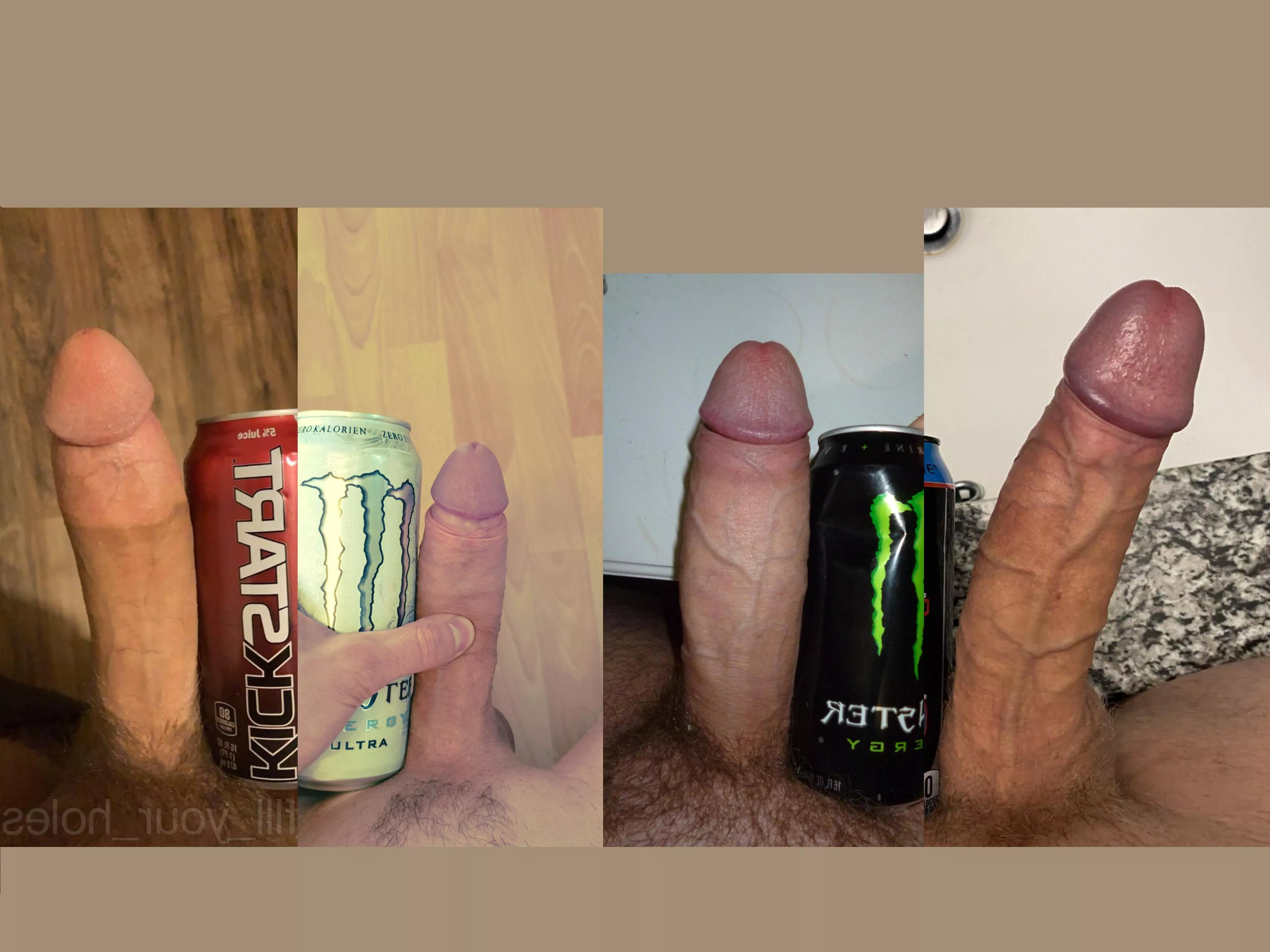 4 dicks next to a large can, choose your drink
