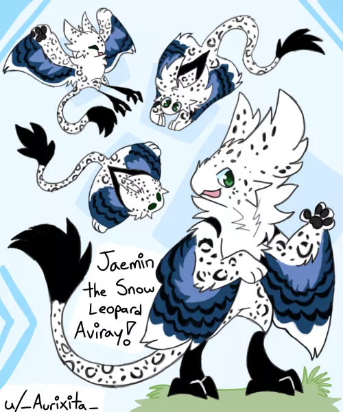 Commission for u/JaeminGlider! Turned their Snow Leopard sona into an Aviray :)