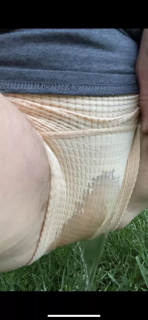 Pee through the panties. I’m only jumping into the river afterwards, so this is routine.