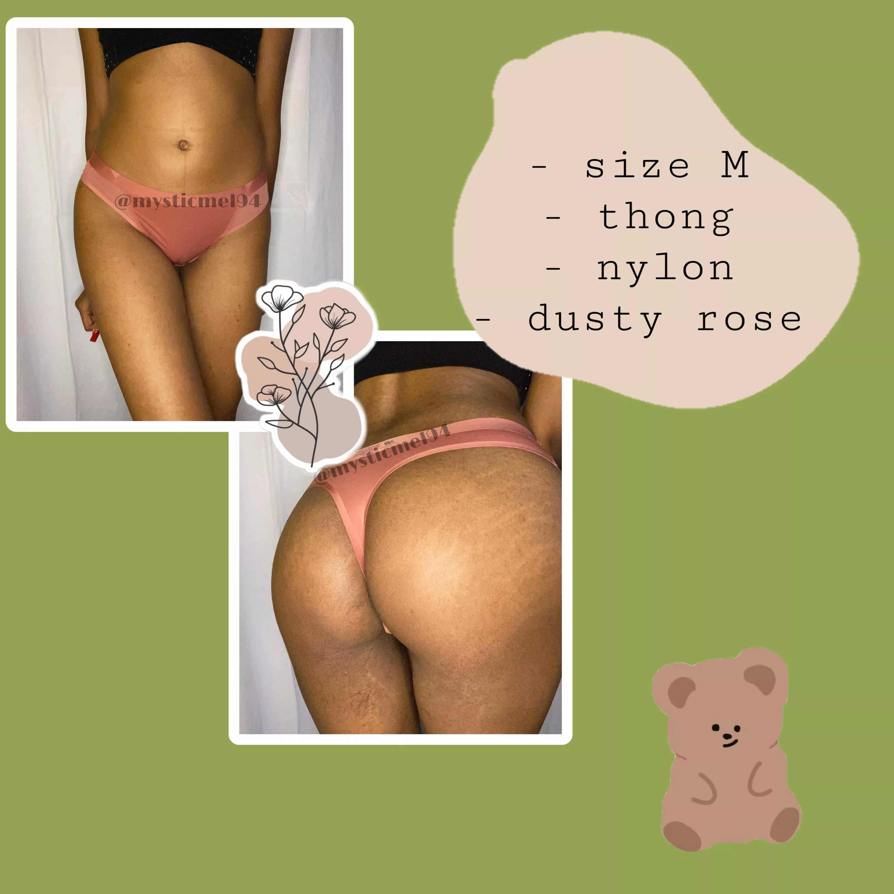 [selling] dusty rose nylon thong! 💦 comes with 48 hours of wear, 3 photos and free untracked DISCREET shipping! 🥰 MADE TO ORDER! 🍑 DM or Wire: mysticmel94
