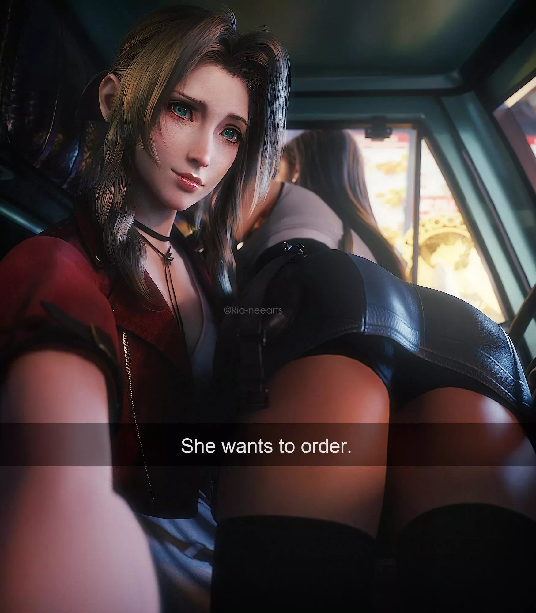 Aerith Gainsborough, Tifa Lockhart - Tifa wanted to order at the drive thru (Ria)