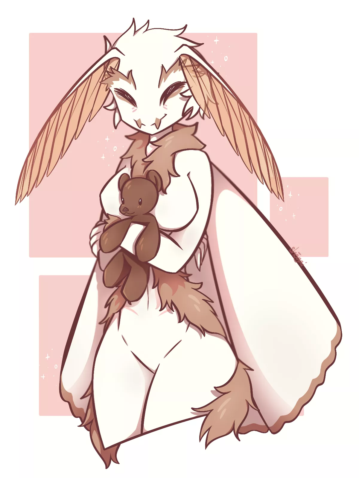 My Moth OC with her teddy, Drawn by @Shougai on Twitter!