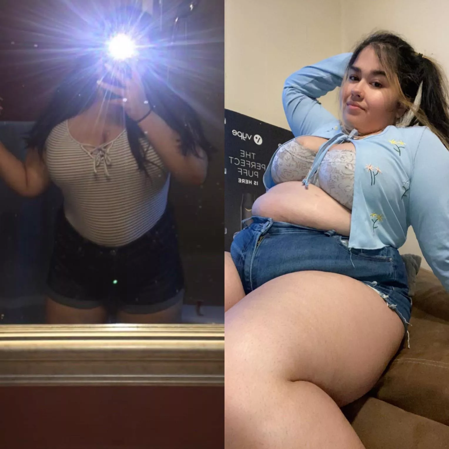 left is when I was a size 8-10. now on the right I struggle to fit into a size 18!