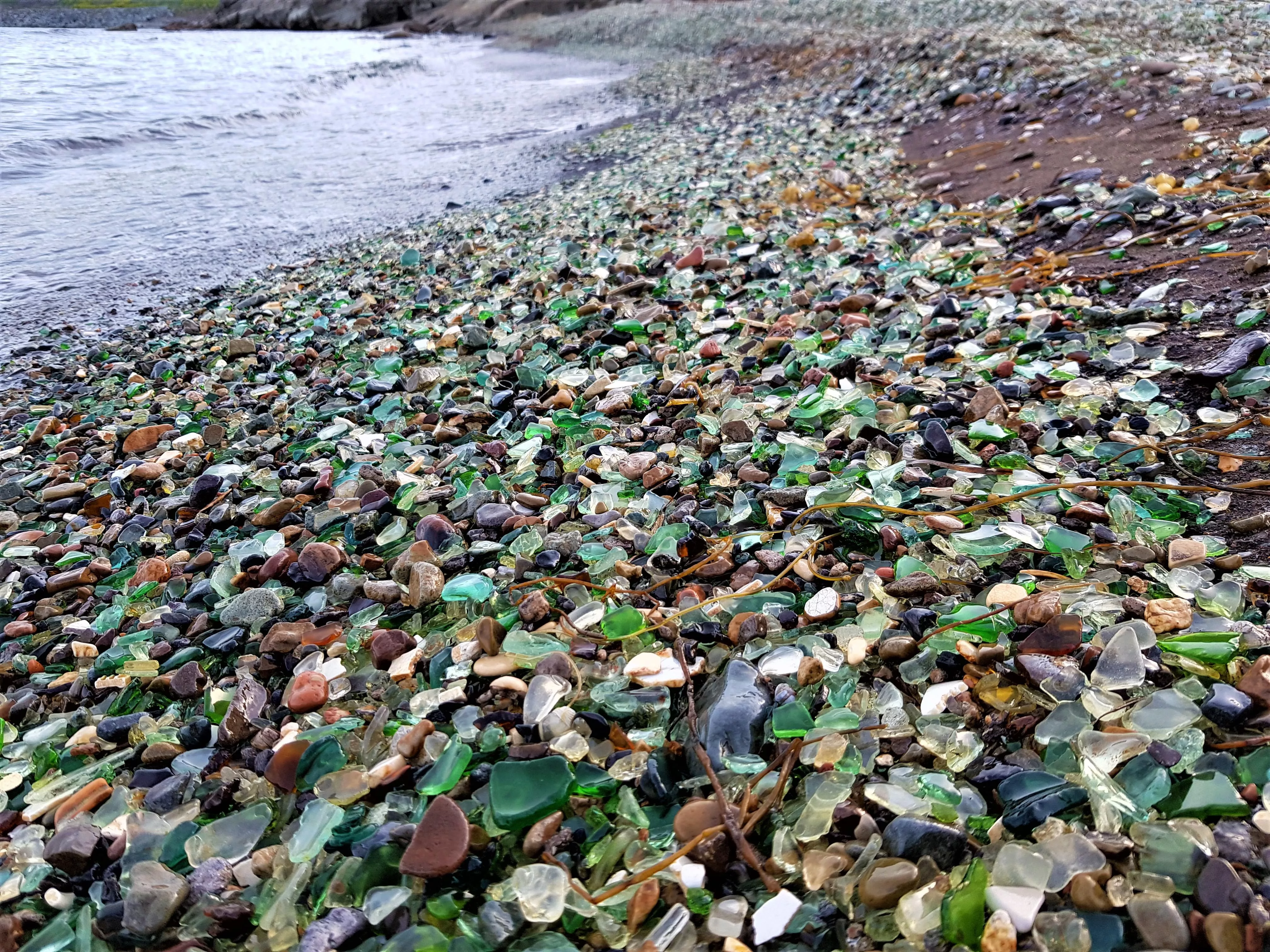 Glass beach on the coast of the Sea of Japan