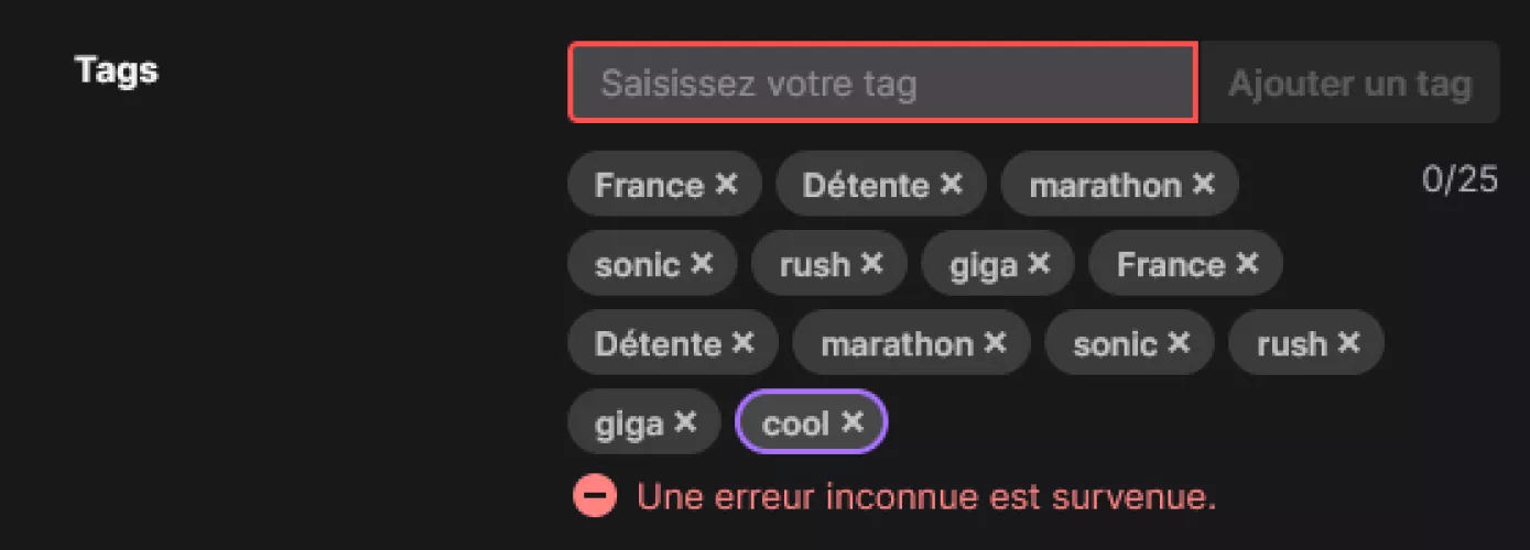 Hi ! I don't know how, but my tags doubled, and since I've over 10 tags, I can't delete them because 