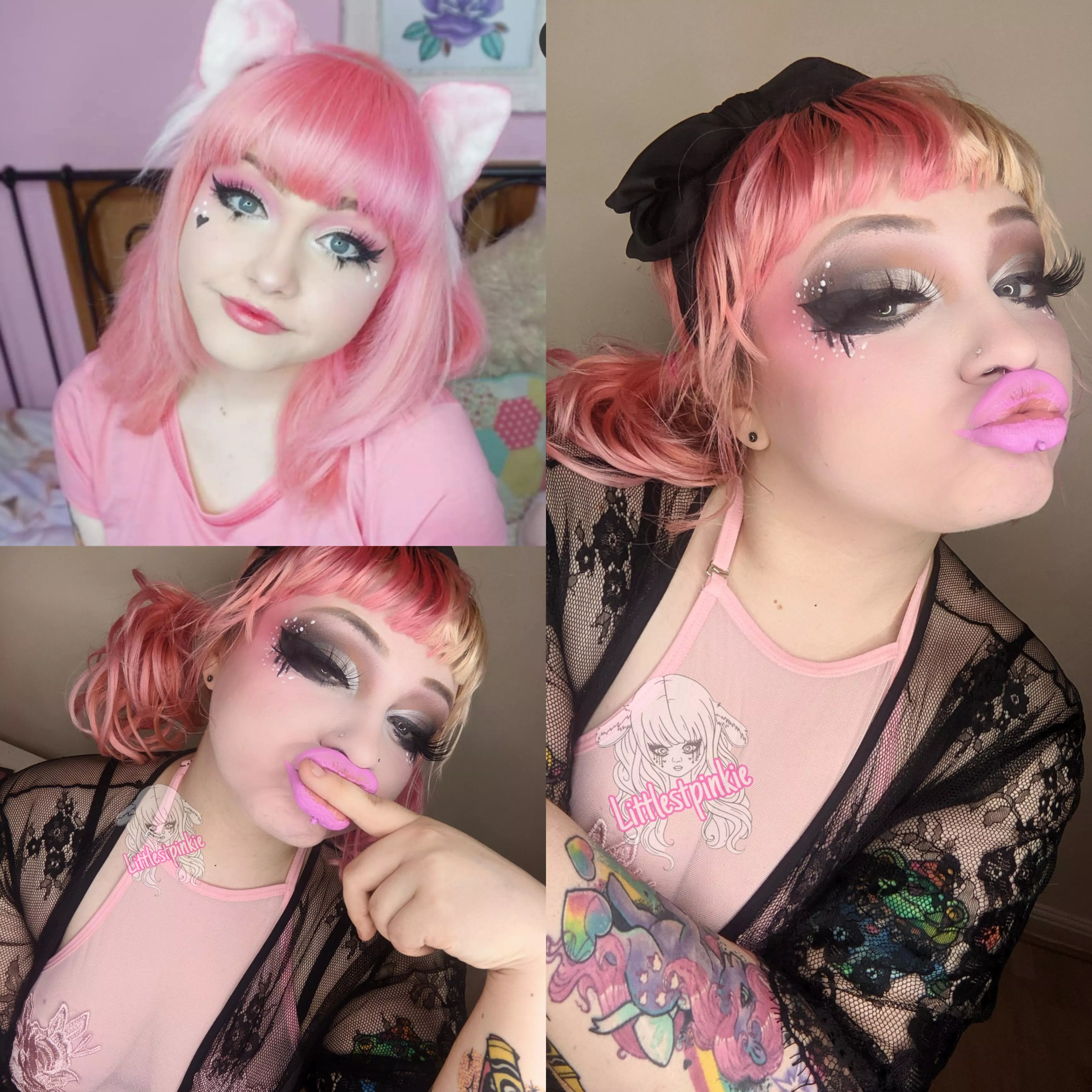 Hi 'Im Missy! I always liked being cute and girly but recently I've been getting more and more into looking like a sex doll. I love big fat heavy eyelashes, obnoxious lipstick and dressing slutty. I'm 18 in the top left and the other two pics I'm 21 