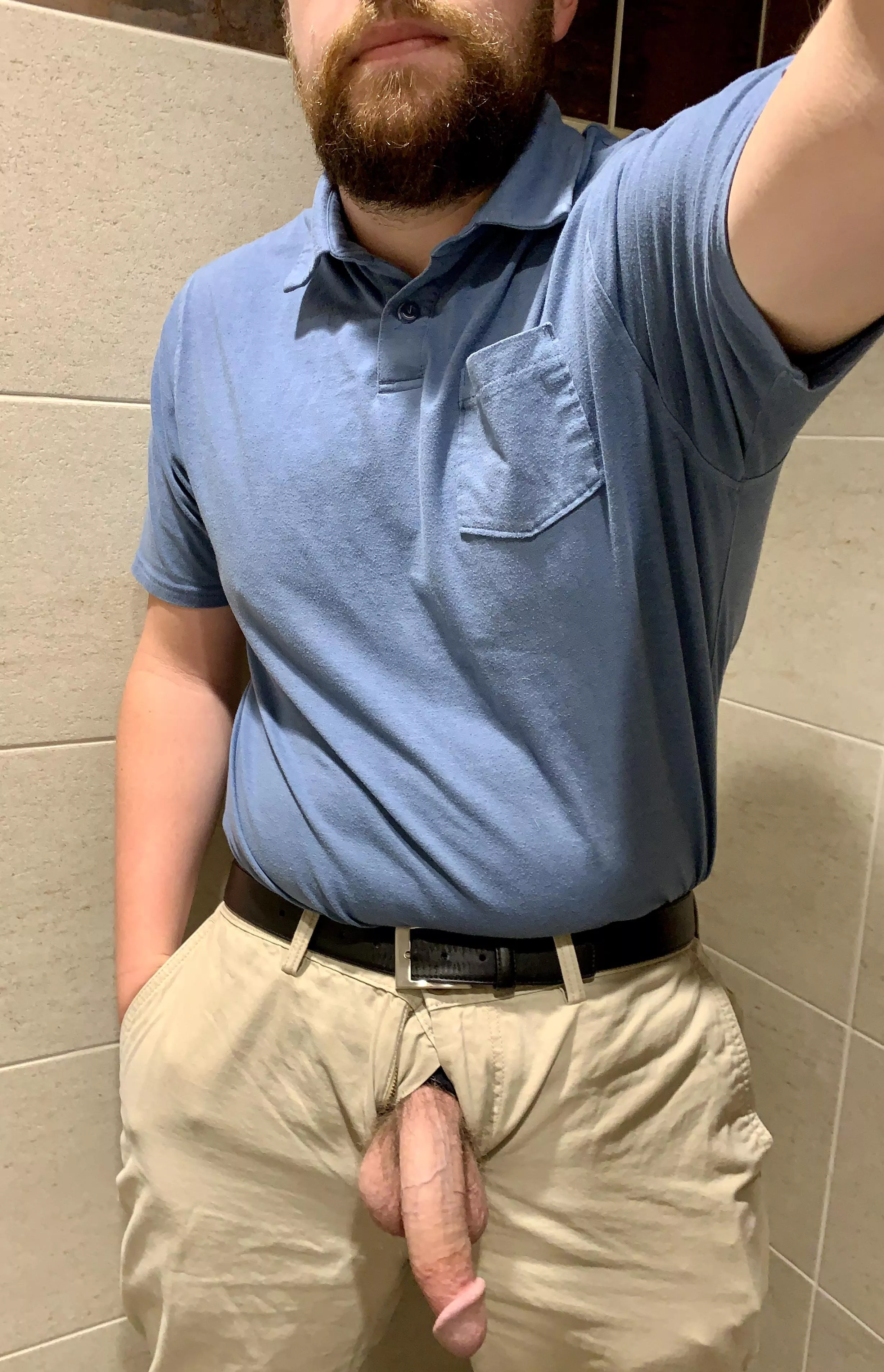 Just a bi dad pulling his cock out in the work bathroom.
