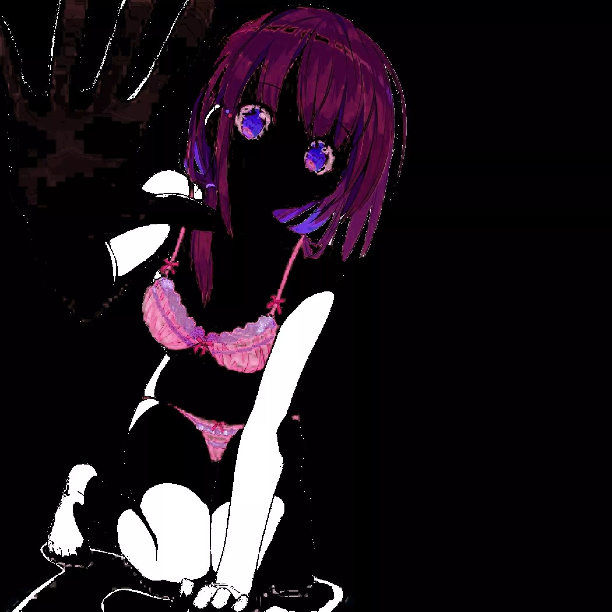 LF color source:1girl, pink lingerie, pink hair, reaching