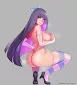 LF Color Source: Solo, 1girl, Stocking, Panty and Stocking with Garterbelt, Panty and Stocking, PSG, Squatting, Purple Hair, Pink Hair, High Heels, Bow, Ass, Big Ass, High Heels