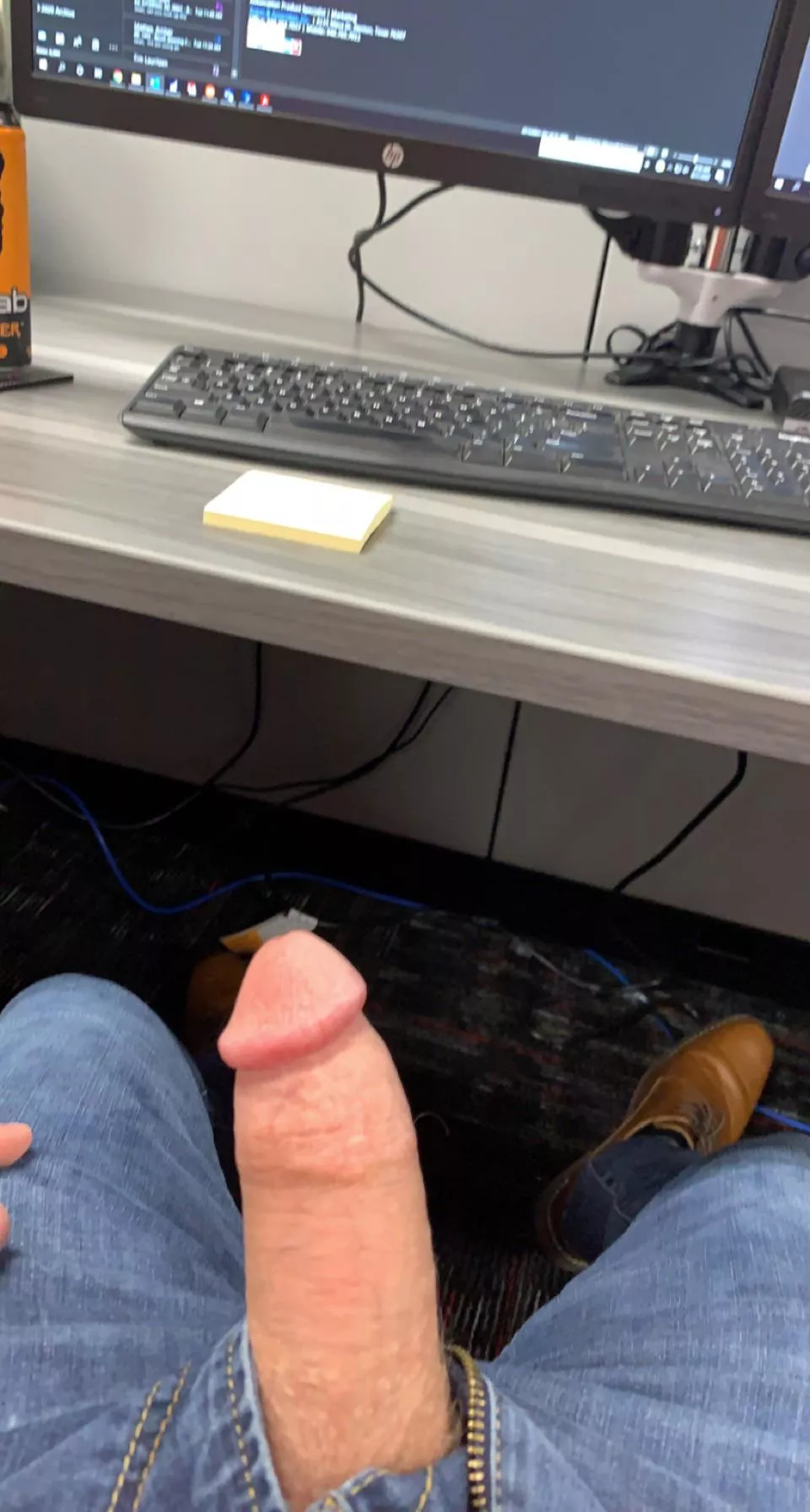 On your knees under my desk