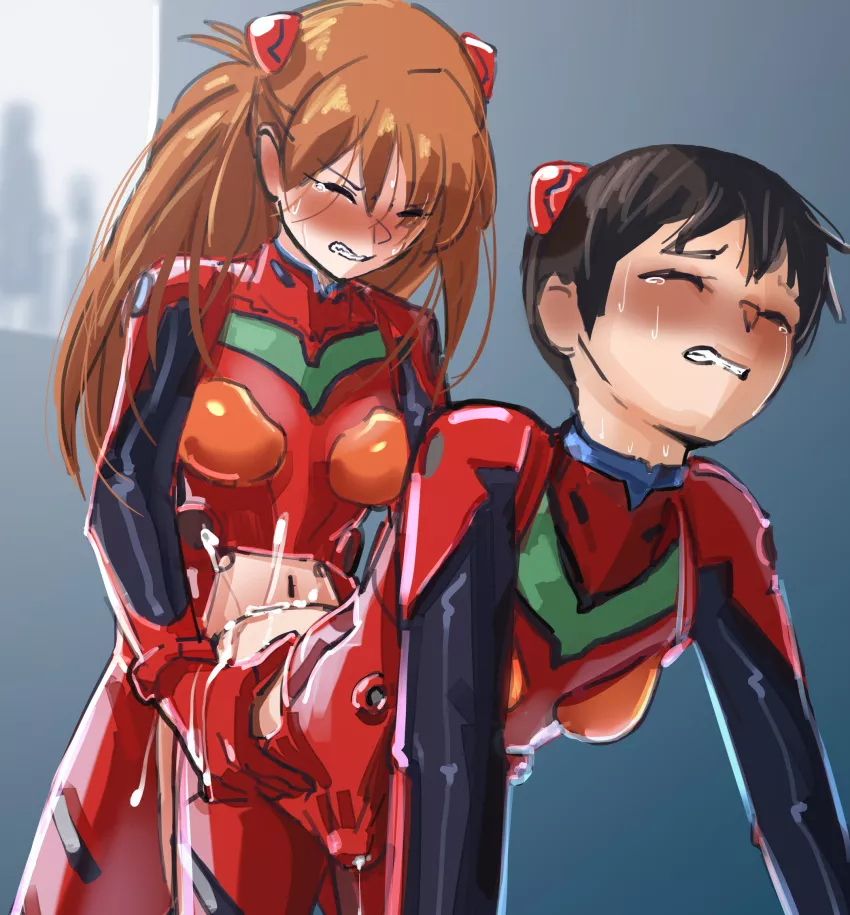 Shinji didn't get in the robot so Asuka got in the Shinji (Artist: Raitaroo)