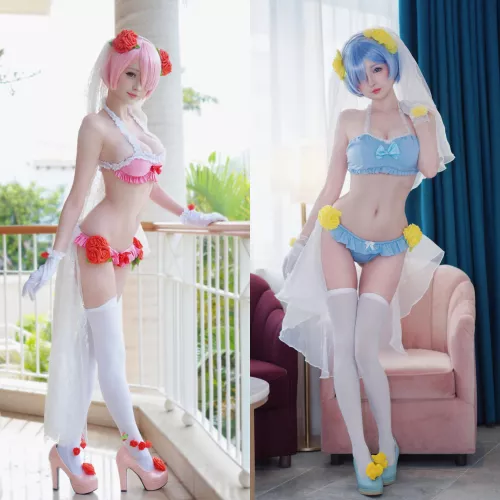 Bride Rem and Ram cosplay from Re:Zero both by Hidori Rose