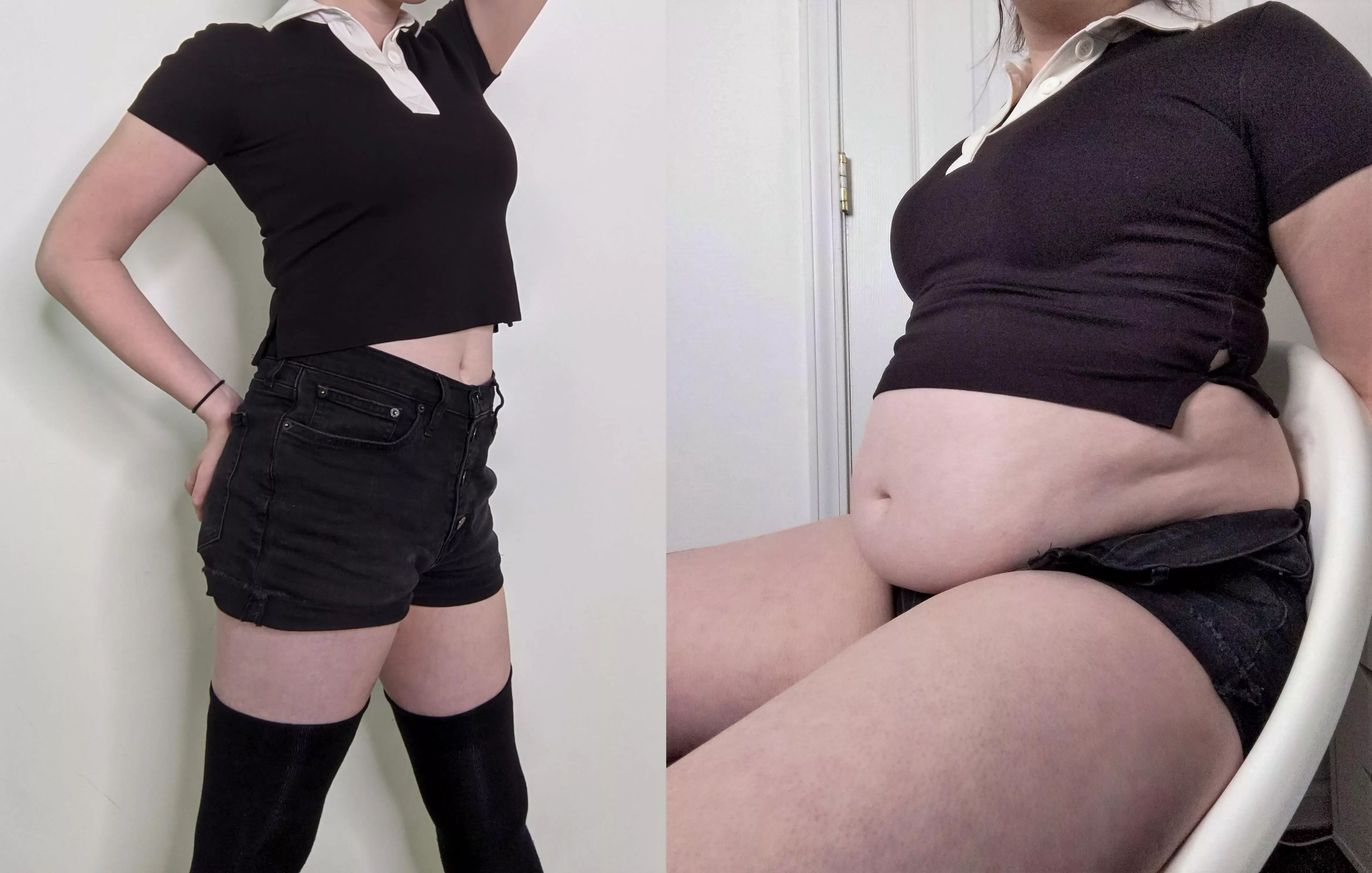 I got so big that I can't even button these shorts anymore, and I tore the seams of the top while putting it on...