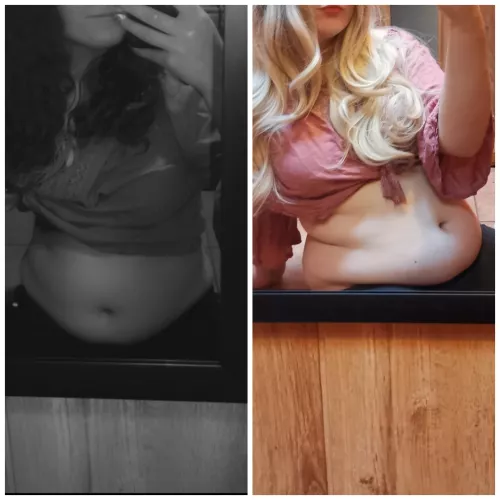 How it started vs how it's going. I think i can't help myself anymore. Even my chin is getting super soft 🐷💕U can call me a fatty. More content on my onlyfans: @fatmerida