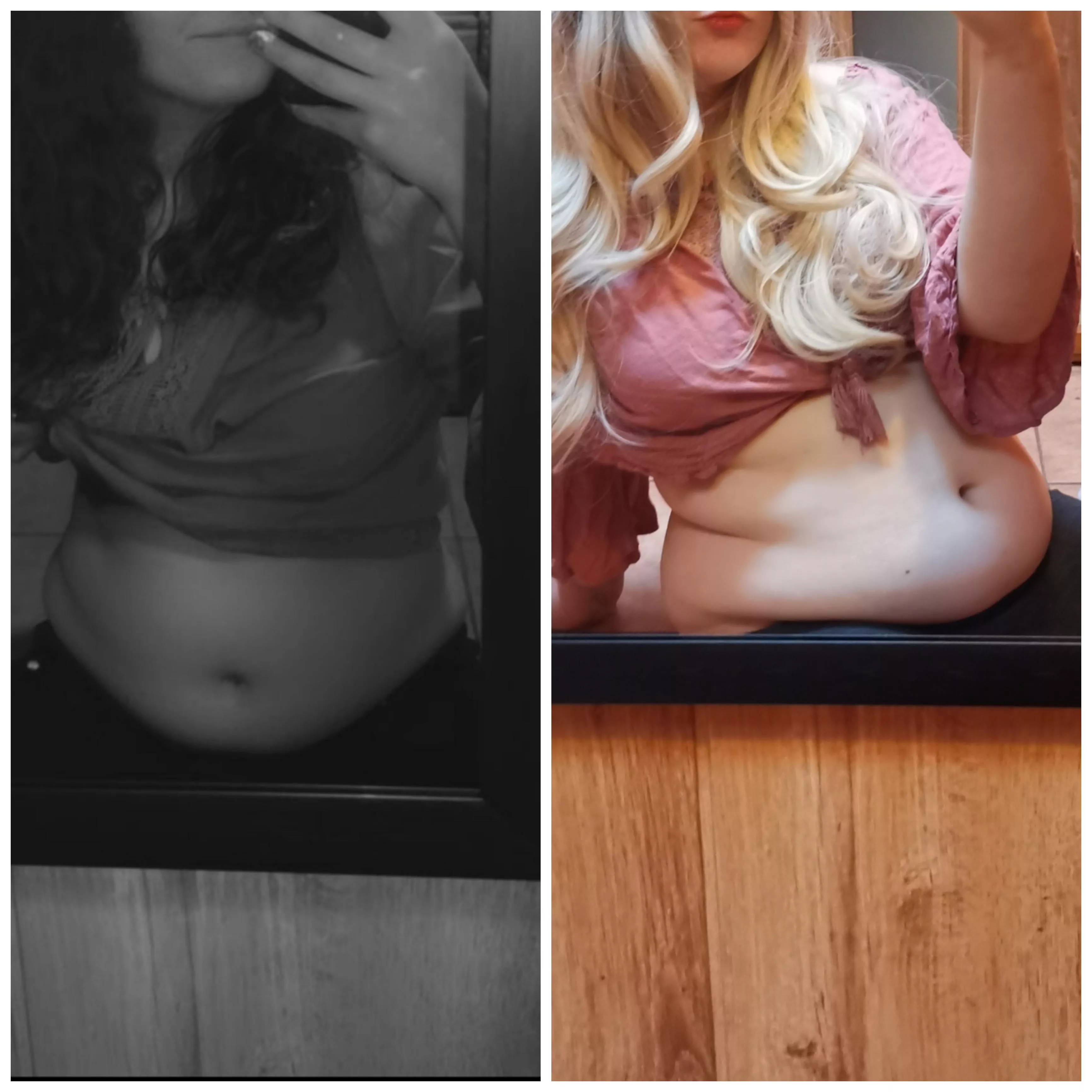 How it started vs how it's going. I think i can't help myself anymore. Even my chin is getting super soft 🐷💕U can call me a fatty. More content on my onlyfans: @fatmerida