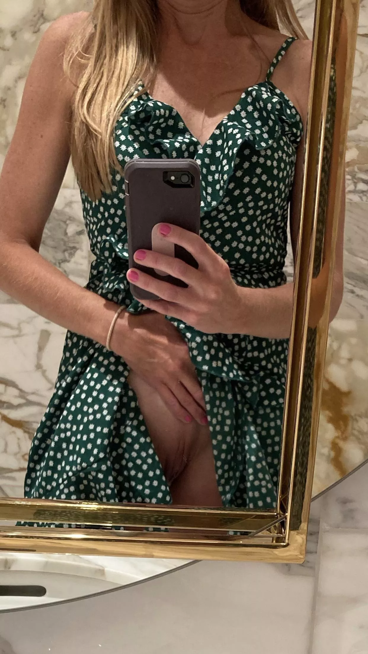 Love wearing this dress out with no panties…short and easy for you to see my pussy