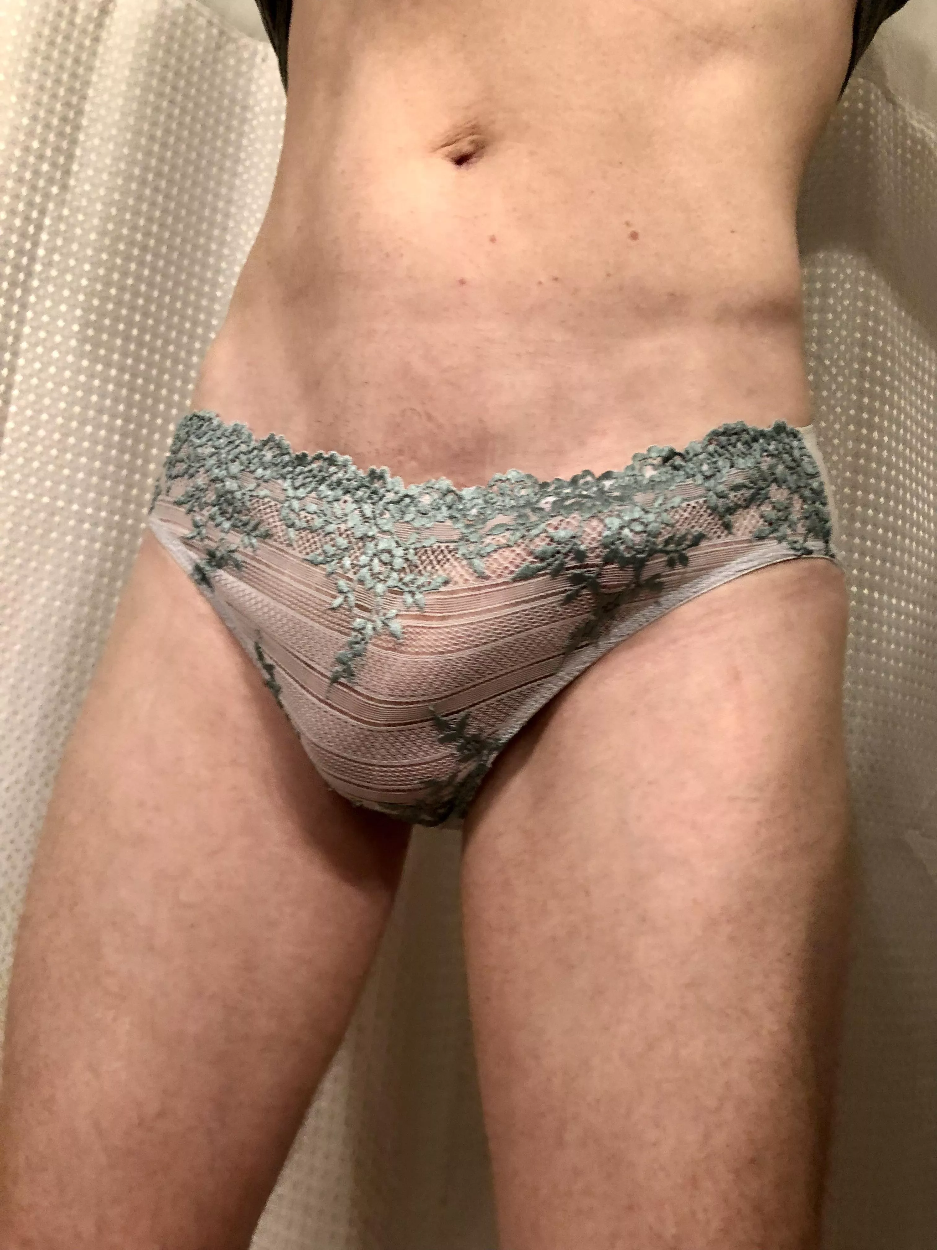 Trying my wife’s new panties after she wore them