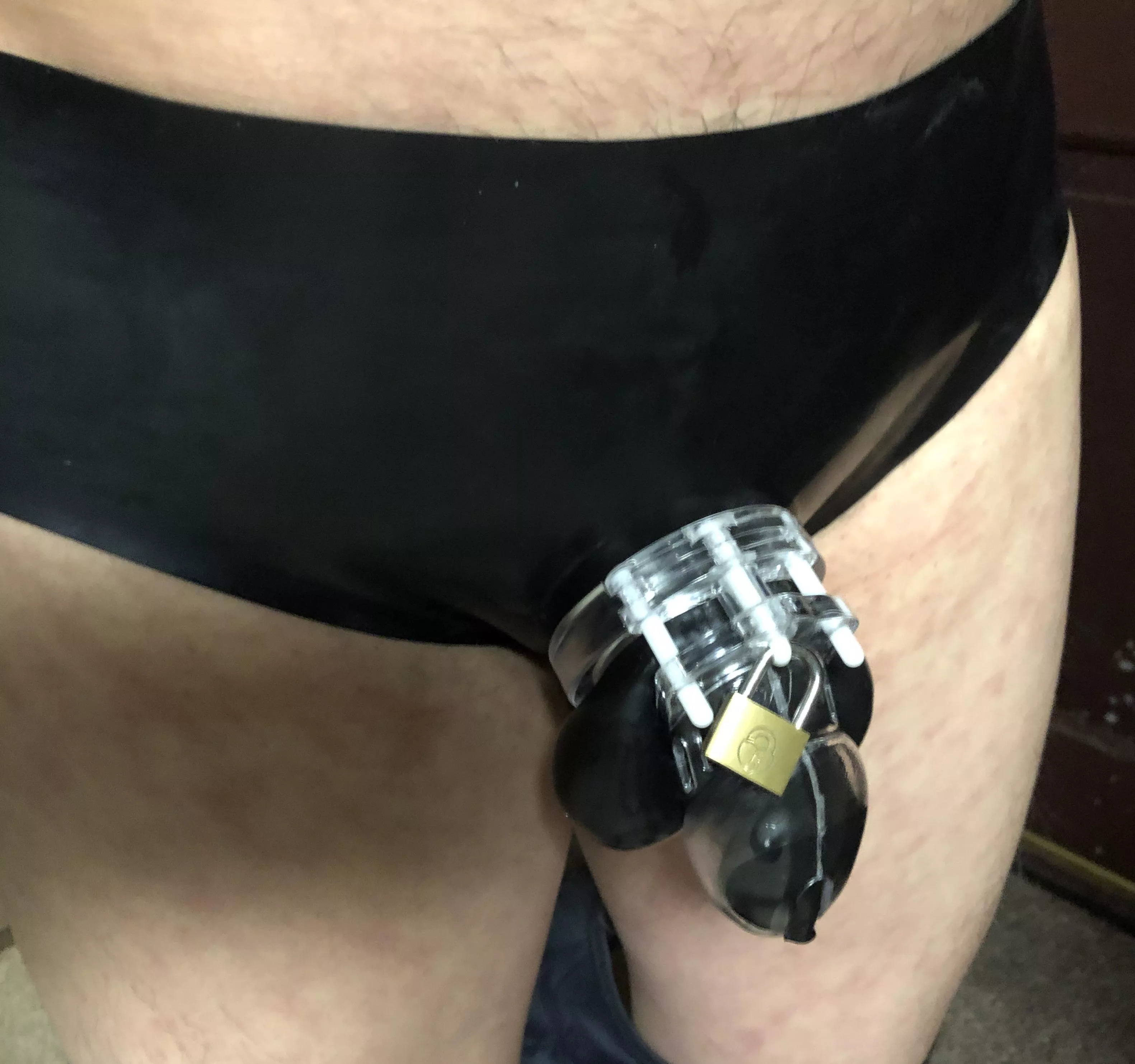 Double chastity: latex chastity pants and cb6000s