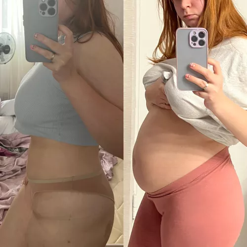 My belly in the morning and in the evening. Just made pancakes and ate them all day 🤰