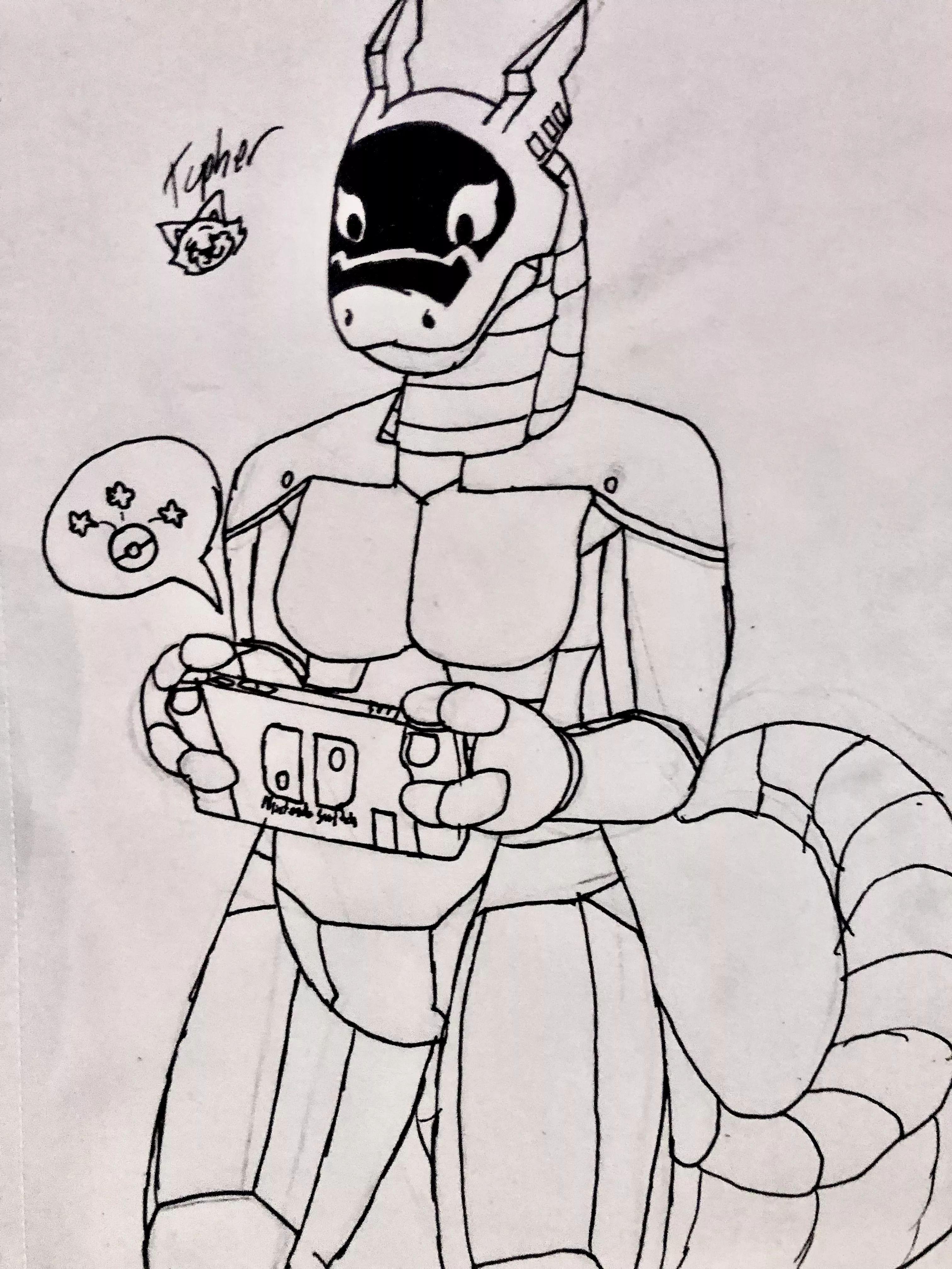 Made my Synth OC, Tech, playing the switch (Art by me)
