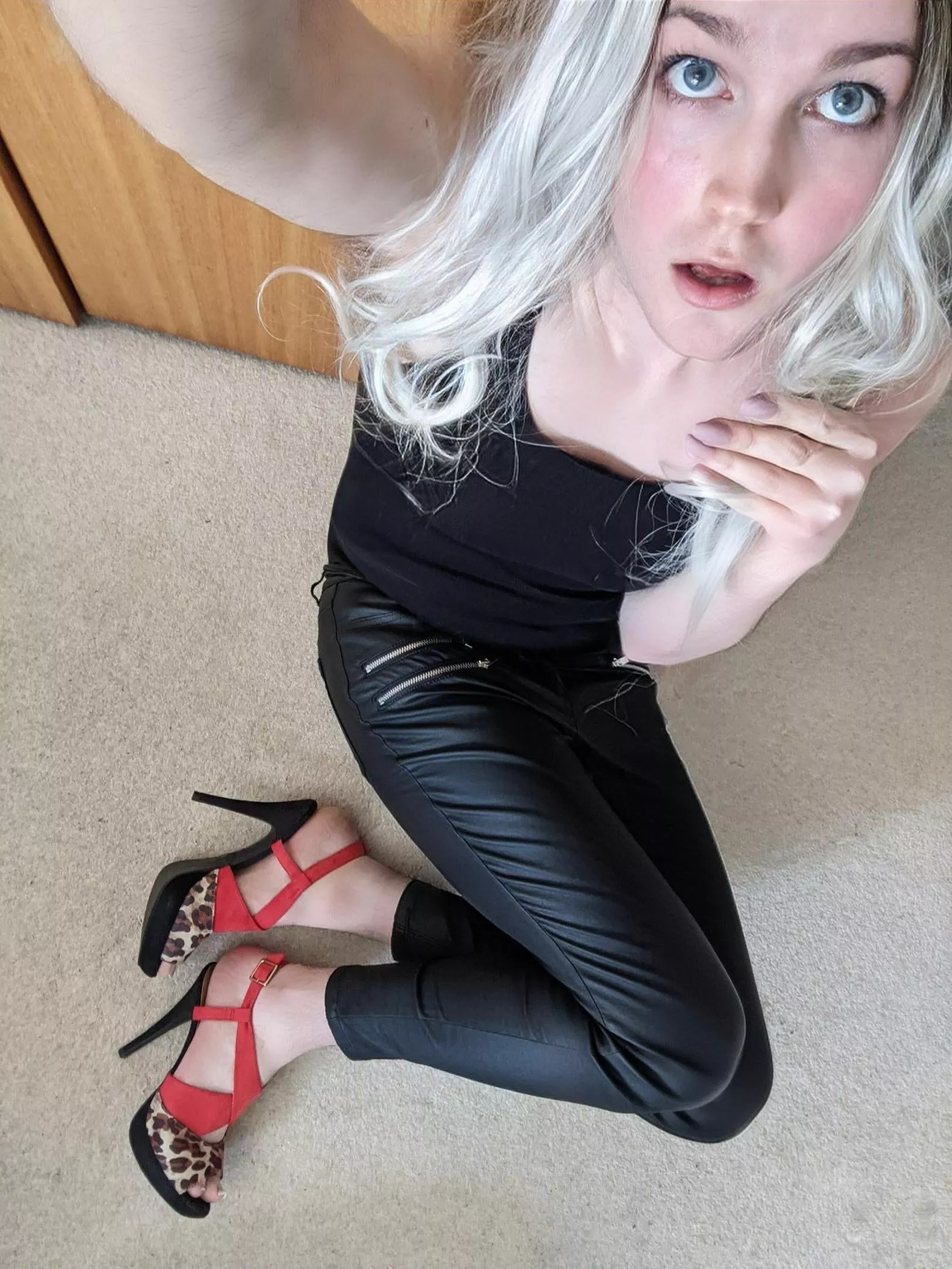 Oh.. hey, you werent supposed to be back for a few hours... w..why are you unzipping your pants 🥺