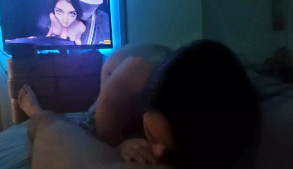 I love giving Sir a blowjob to his favorite pornstars. Last night he blew in my mouth to her and I wasn't allowed to cum.