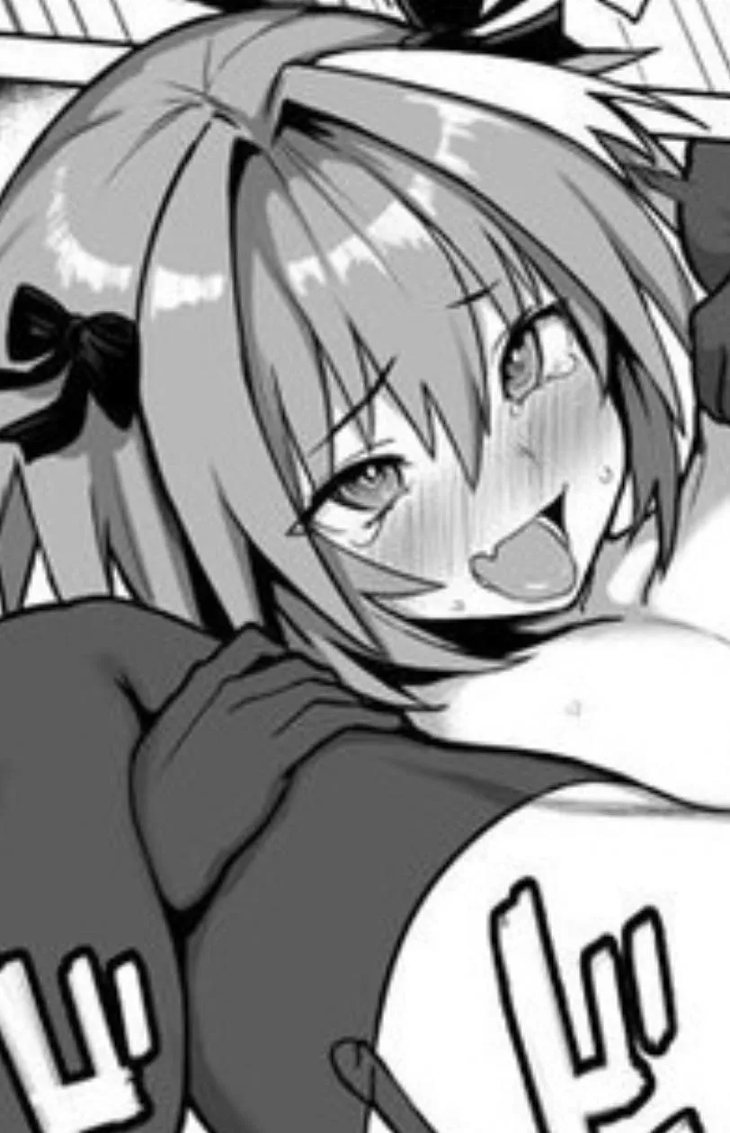 Lf mono source: 1boy, trap, tongue out, black hair accessorie, tears, blush, black tights