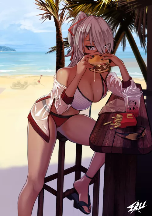 Sakita enjoying the gundam burger ( Eru-sennin) [Original]