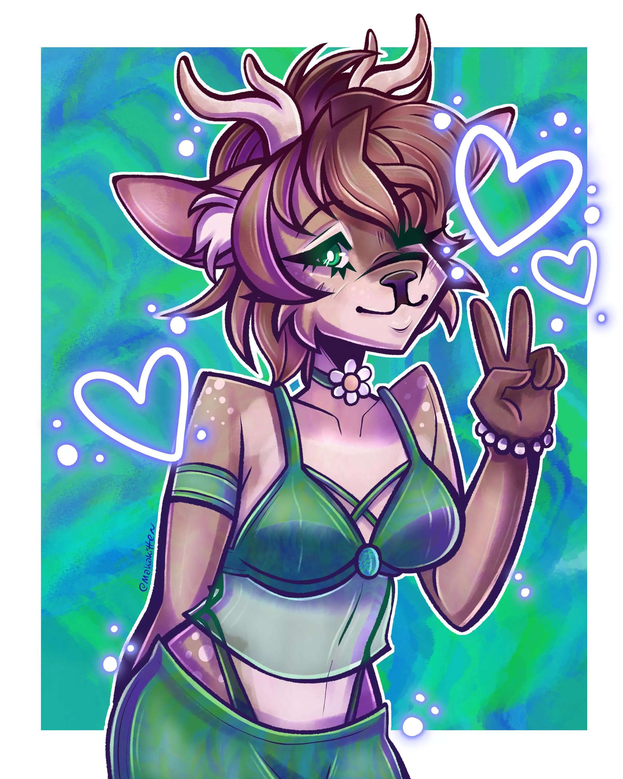 a cute deer! 💚💚 (art by me @makakitten on twitter)