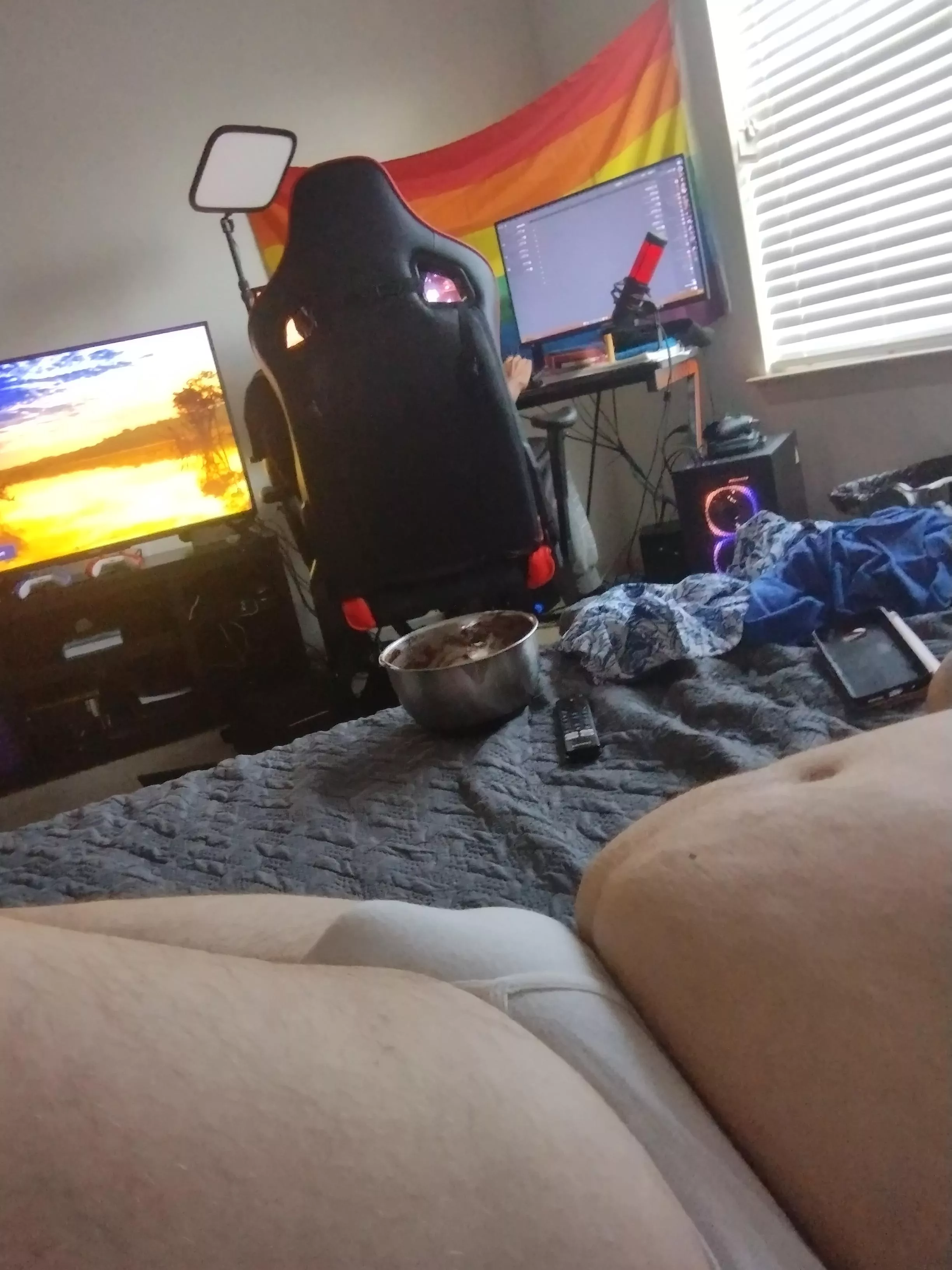 hanging out with friends in just tighty whities