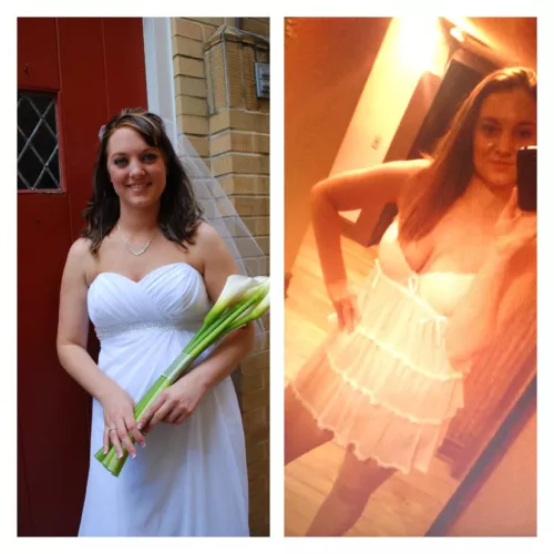 Pic 1 is my wedding day. Pic 2 is the night before that I sent to his best man right before he snuck in and fucked me…