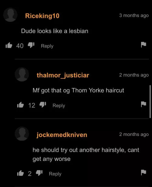 The whole video was funny but the comments were great