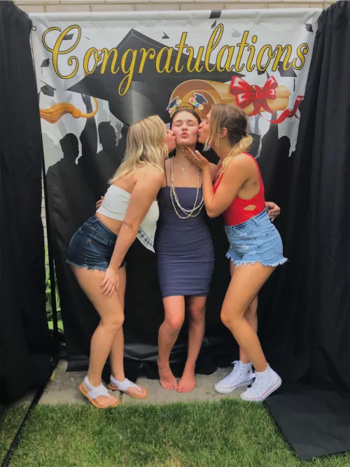 2 sisters kiss friend
