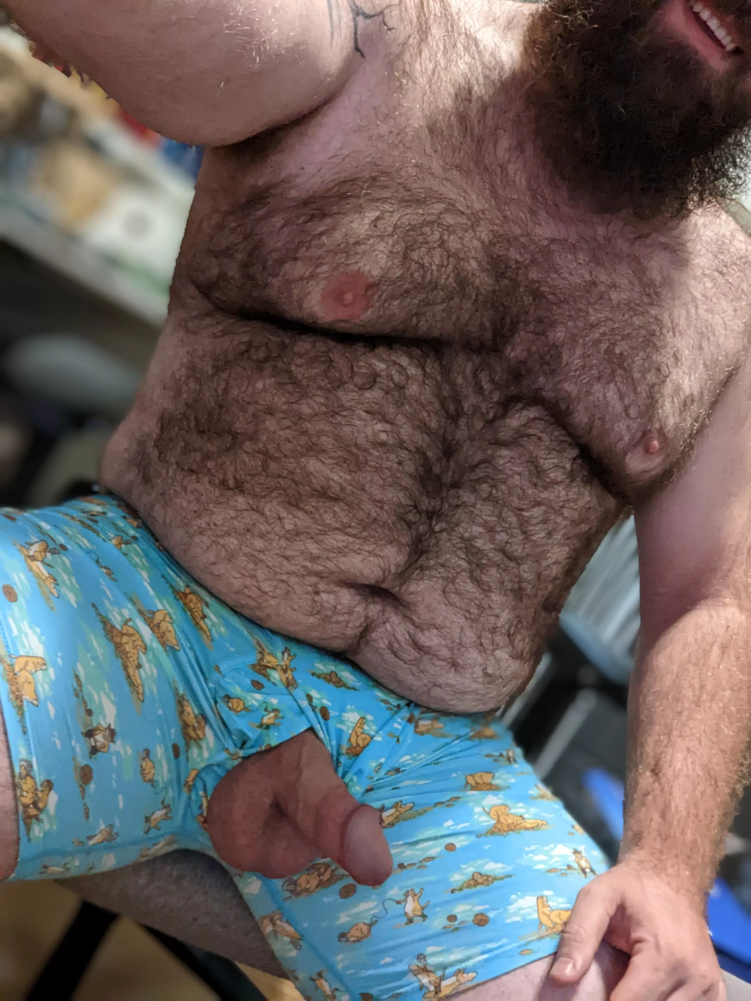 Don't you just love a big hairy guy with his cock out? 😏😈