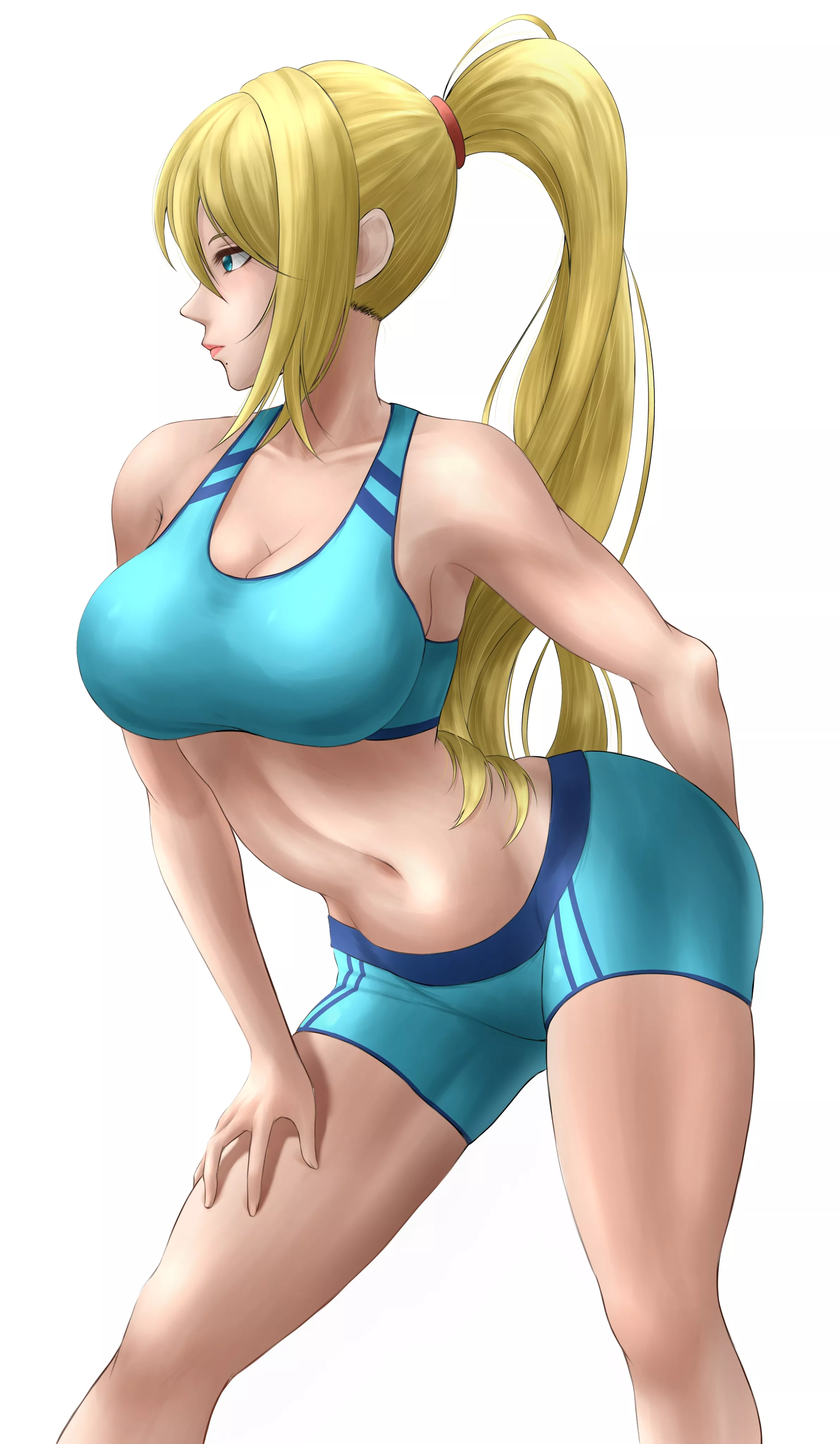 Her hot body in that sports bra and yoga shorts [Anonymous on yande.re]