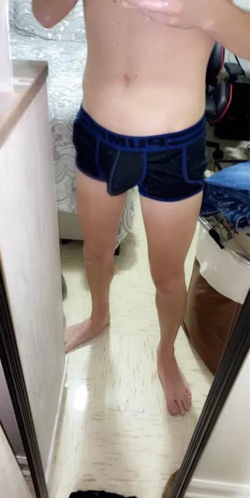 My friend wearing my underwear. Looks like he can fill them out nicely