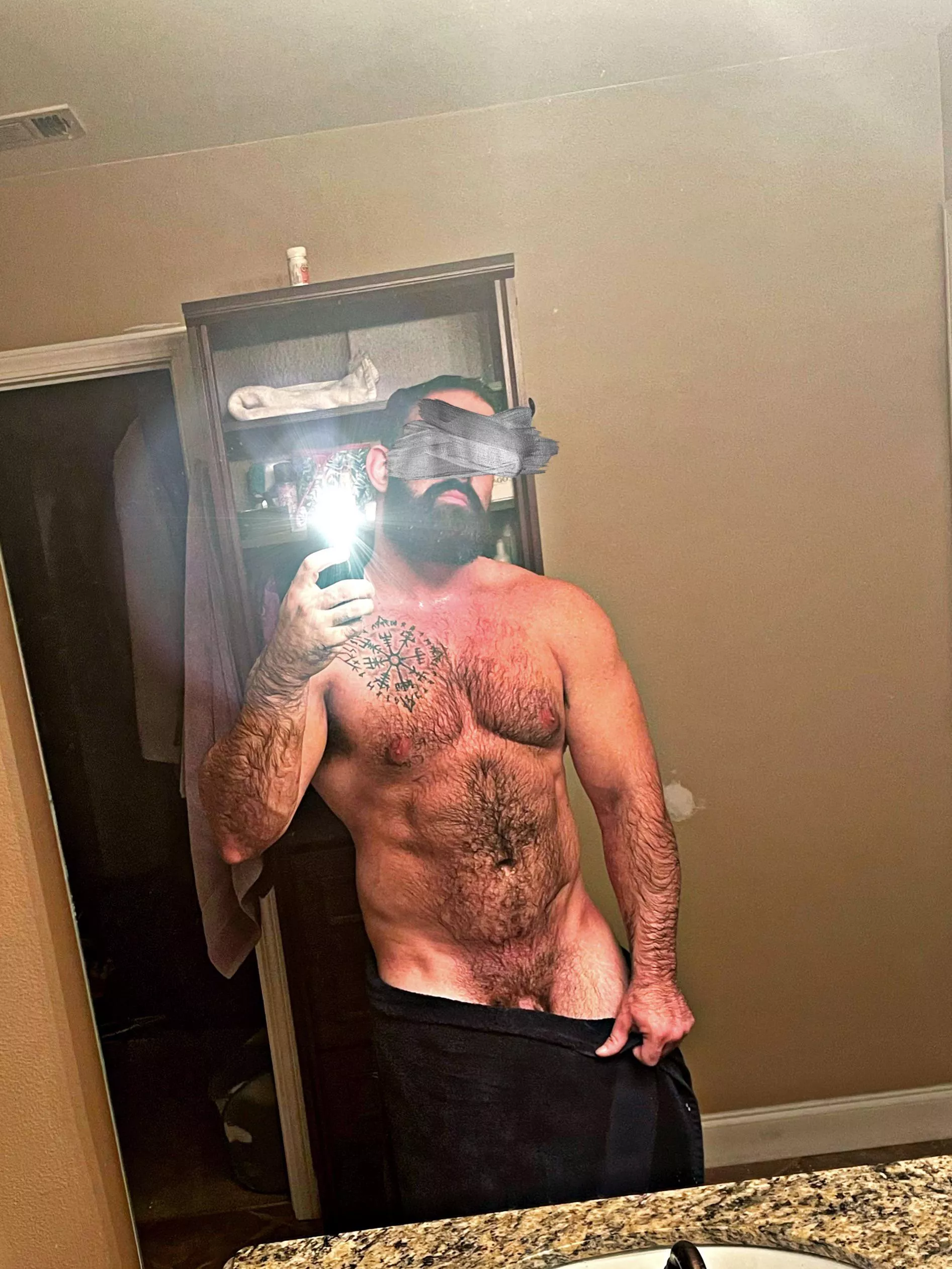 Fresh out of the shower. You drying me off, or am I making you wet?